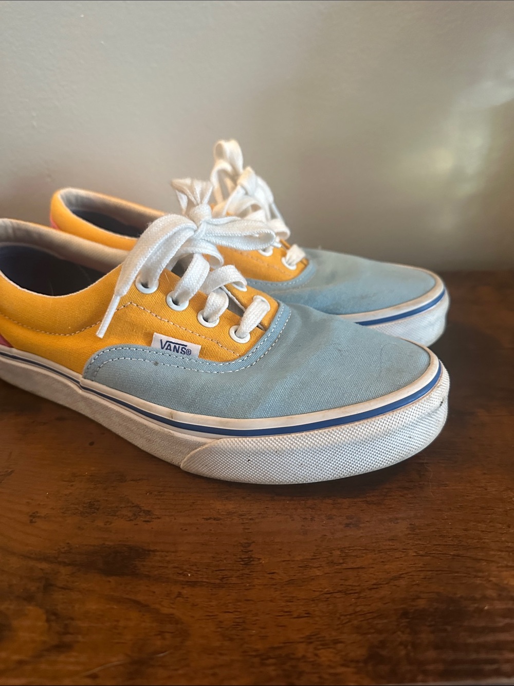 Vans Low-Top Canvas Sneakers in Light Blue and Bright Yellow